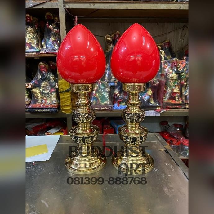 READY LAMPU ALTAR SEMBAHYANG MERAH LAMPU SEMBAHYANG KUNINGAN TAIWAN 19 INCH TERBAIK