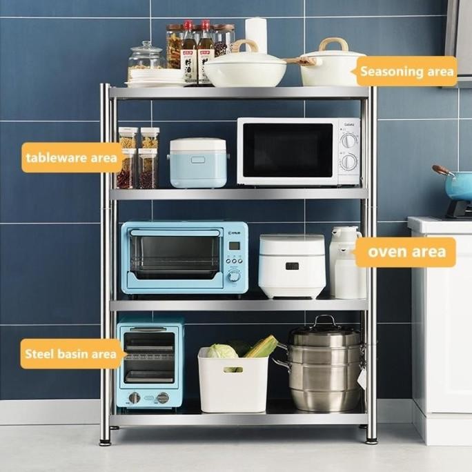 Rak Dapur Stainless Steel 5 Tingkat/Rak Penyimpanan/Rak Dapur Microwave/Rak Barang Untuk Penyimpanan