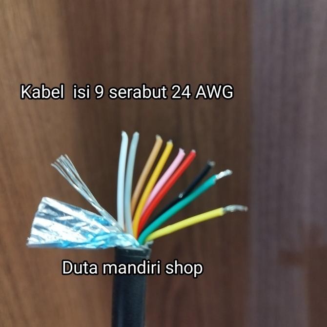 kabel data isi 9 serabut + 1 ground 24 awg hitam termurah