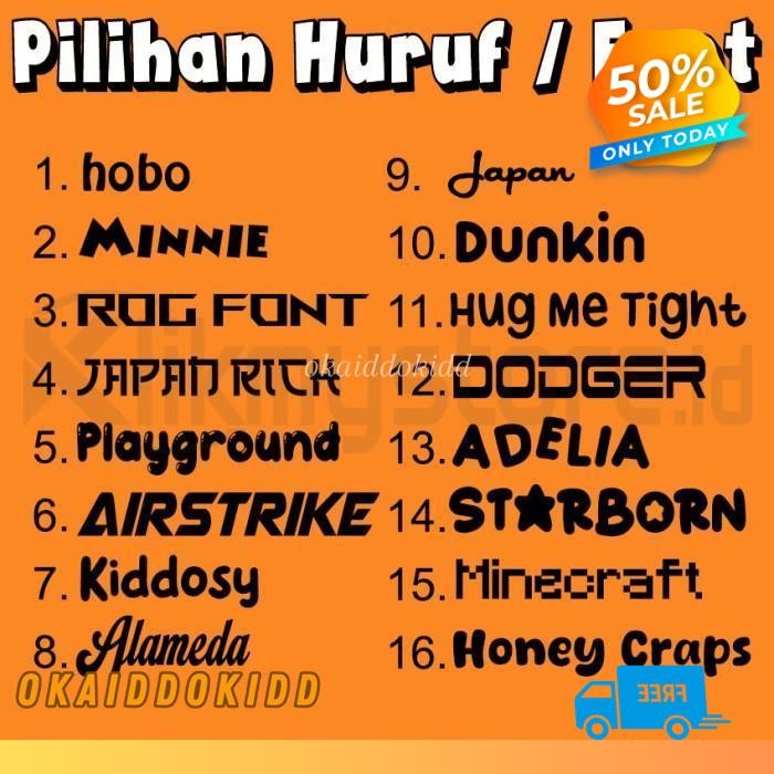 

CUTTING STICKER NAMA MERK LOGO LABEL CUSTOM DESAIN TULISAN STIKER FONT PROMOSI ADVERTISING BAHAN BERKUALITAS !!