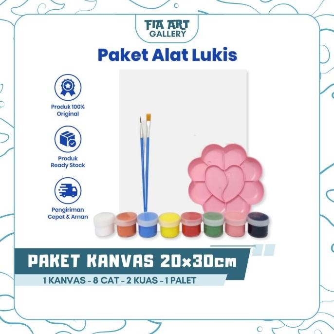 

Paket Alat Lukis Anak Lengkap 1 Set Kuas Cat Kanvas 20x20 cm Palet by Radhiant official