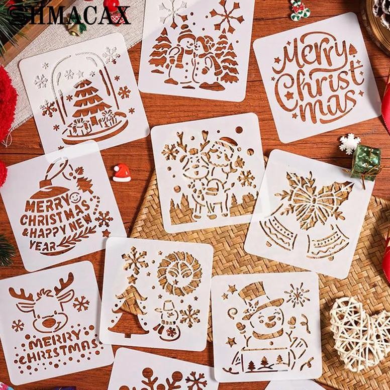 

6Pcs Christmas Decorative Pattern Hollow Spray/Hand Painting Diy Scratch Painting Template Journal Painting Drawing Tool