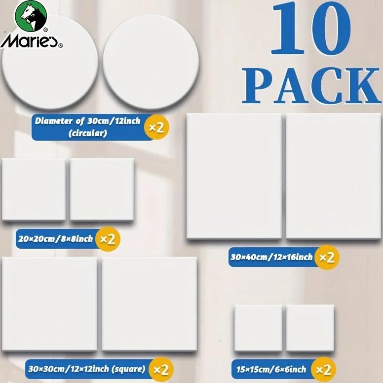 

Marie'S 10Packs Of Stretched Canvases With Frame 6X6,8X8,12X12,12X16In,Circular12In Blank Canvas Bulk Set For Drawing For Adults