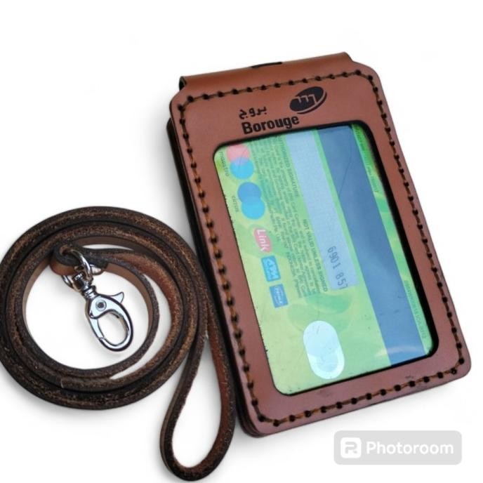 

Name Tag 2 Sisi Kulit Asli Tebal Id Card Holder Lanyar Gantungan Kartu 2 Muka Free Nama Logo Foto murah