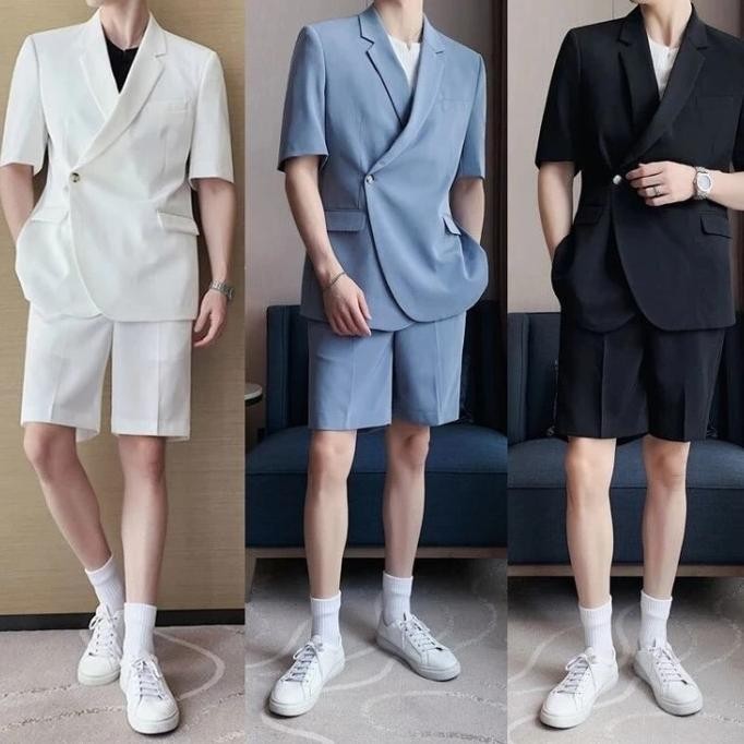 new  setelan blazer pria lengan pendek - jas pria lengan pendek -  stelan blazer anak muda lengan pe