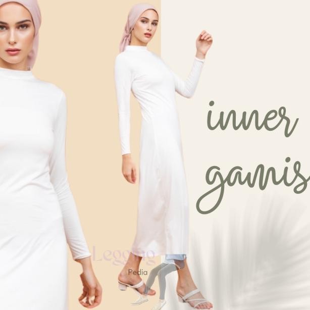 Sale Manset Gamis Lengan Panjang Inner Dress Dalaman Wanita Maxi dan Kaftan Polos Hitam