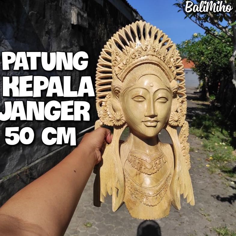 Living Patung Kepala Janger Tinggi 50 Cm/Patung Janger/Patung Penari Bali/Patung Wanita/Patung Bali 