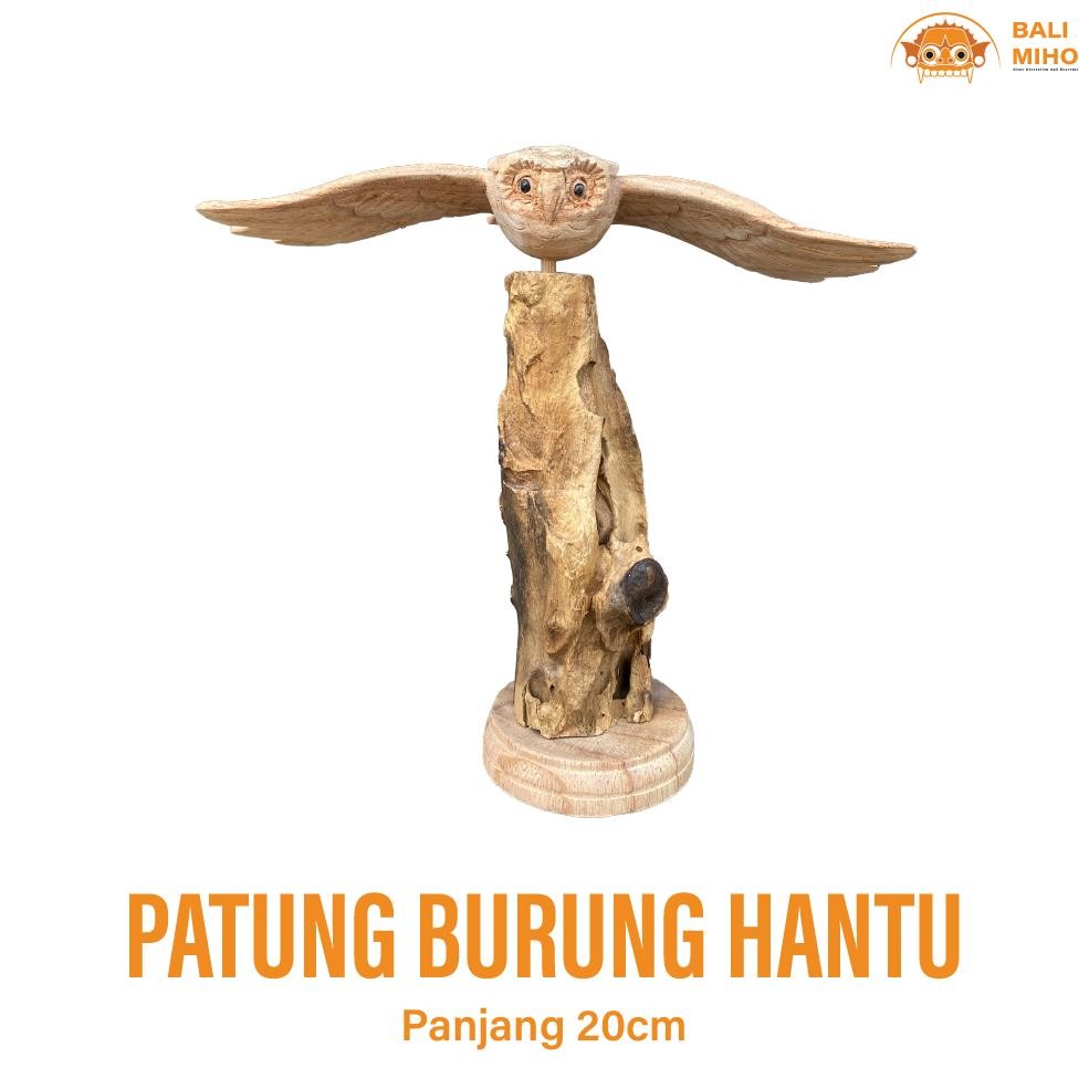 Living Patung Burung Hantu Terbang - Patung Burung Celepuk Kayu - Pajangan Owl Terbang - Dekorasi Pa