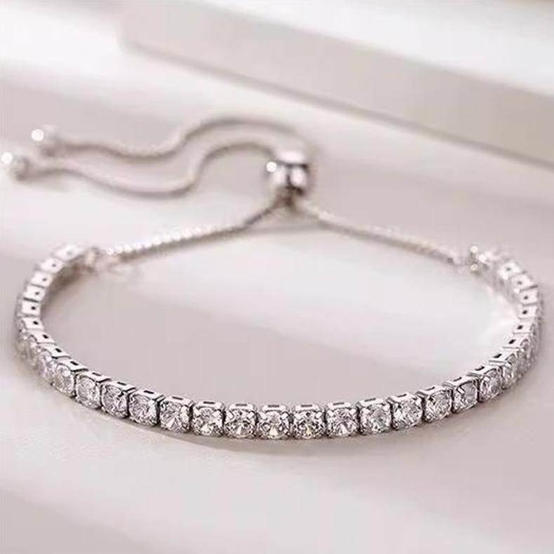 Gelang Berlian Perak Asli Anti Karat Wanita Desain Klasik Gelang Serut Sederhana Hadiah Adjustable