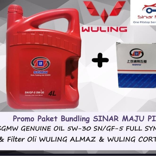 Paket Oli SGMW 5W-30 SN ORIGINAL ASLI 4 LITER & Filter Oli Mobil WULING ALMAZ & WULING CORTEZ TURBO 