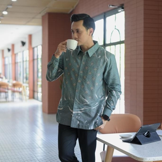 Promo Kemeja Batik Bagus Pria Lengan Panjang Dobi Premium Lasem Hijau Pastel