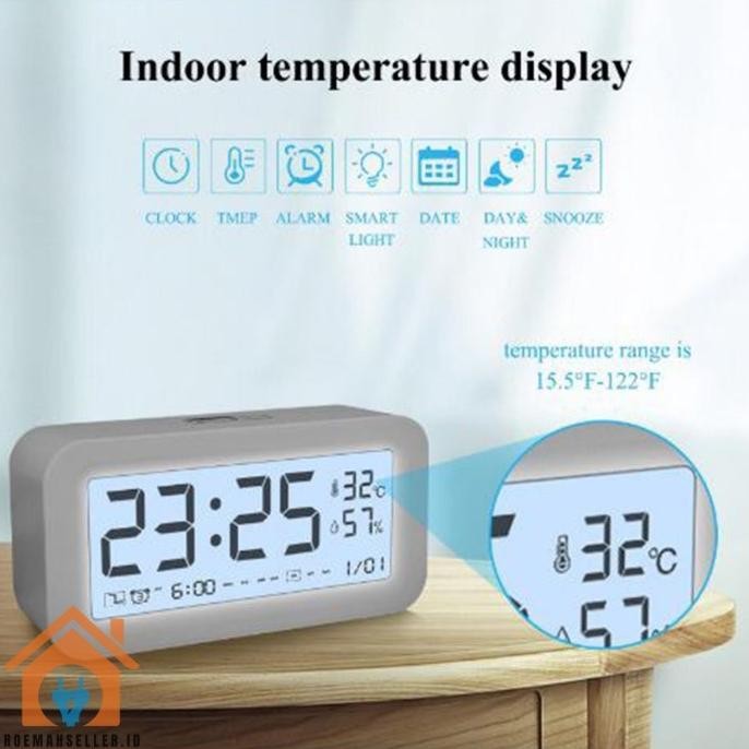 

Jam Alarm Pintar LED Backlight Kontrol Sentuh Tampilan Jam Tanggal Hari Suhu Kelembapan Setting 3 Jadwal Alarm Control Touch Screen Jam Weker Yang Dioperasikan Dengan Baterai Jam Meja Weather Snooze Clock HFS