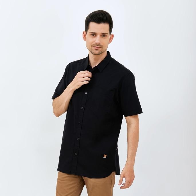 Promo Emba Jeans - Kemeja Pria Casual Polos Lengan Pendek Hitam - Marco Two
