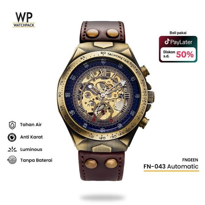 FN-043 | FNGEEN AUTOMATIC Jam Tangan Pria Meanical Waterproof Casual Otomatis Kaca Kulit Wates