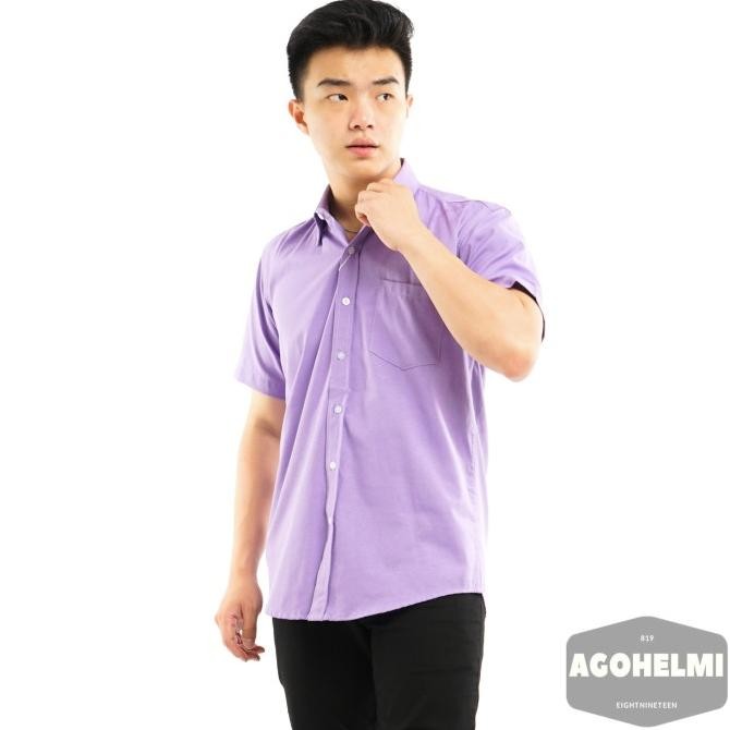 Promo Kemeja Pria Polos Lengan Pendek Ungu Lavender Ada Big Size Jumbo