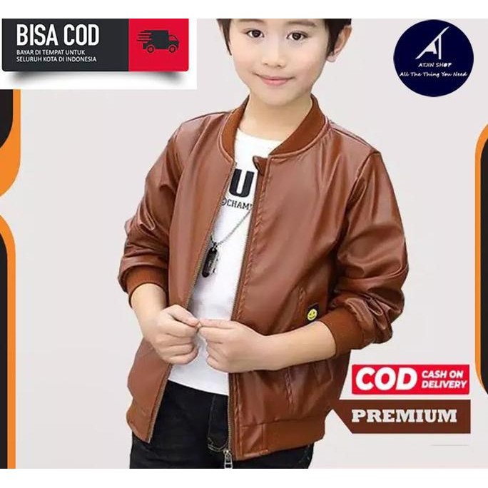 BEBAS ONGKIR - Jaket Kulit anak laki-laki / perempuan model Bomber Bahan Vienna 100% Umur 3-12 tahun