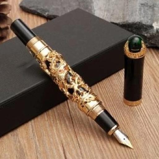 

Tersedia Pulpen Pena Tinta Nib Ukiran Naga Emas & Bola Mutiara