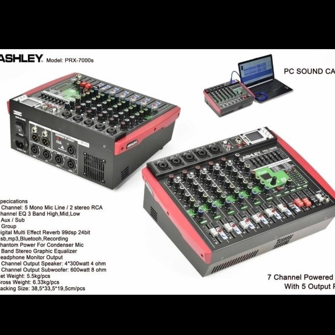 Terlaris Power Mixer Ashley Prx7000S/Prx 7000S 7Ch + Subwoofer (Usb-Bluetooth)