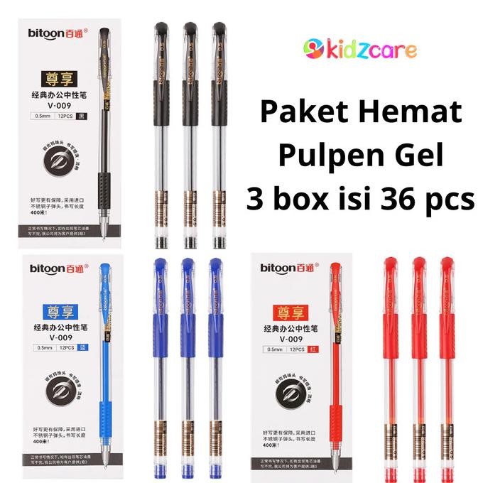 

Tersedia [Paket Hemat] Pulpen Gel 3 Box Isi 36 Pcs / Warna Hitam, Biru, Merah V-09