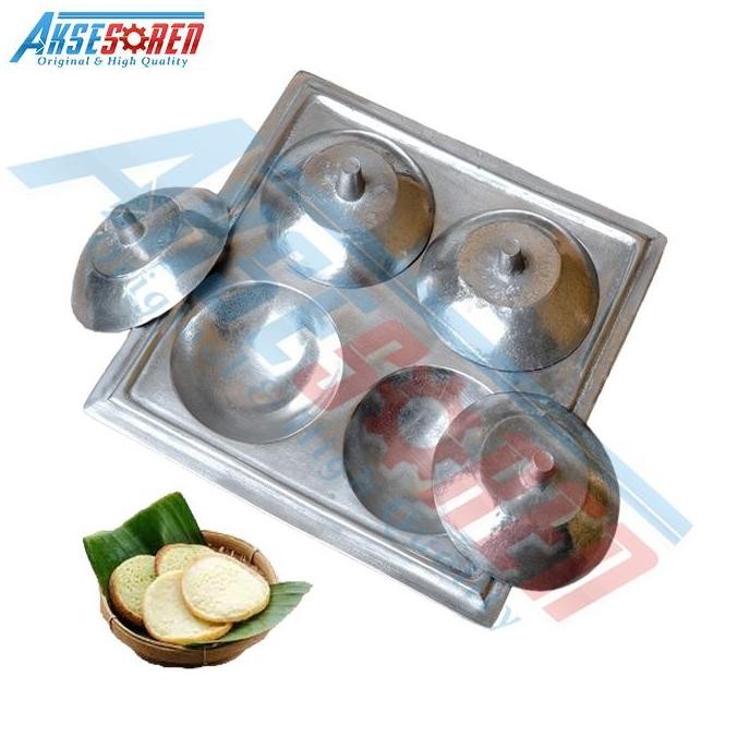 Aksesoren Alat Cetakan Kue Serabi + Tutup TS / Pencetak Kue 4 Lubang Bulat / Loyang Cetakk Bundar Al