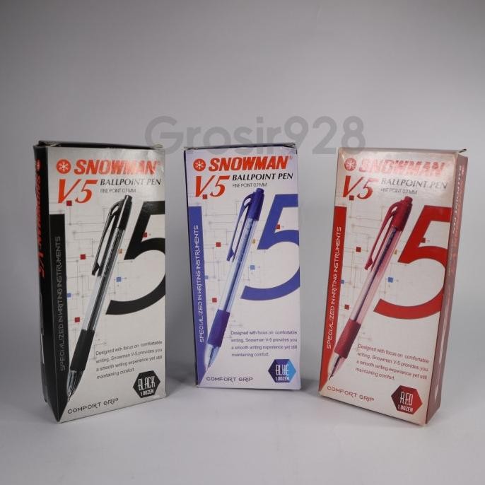 

Tersedia (Per 12) Pulpen Snowman V5 / V-5 0.7Mm (Hitam/Biru/Merah)