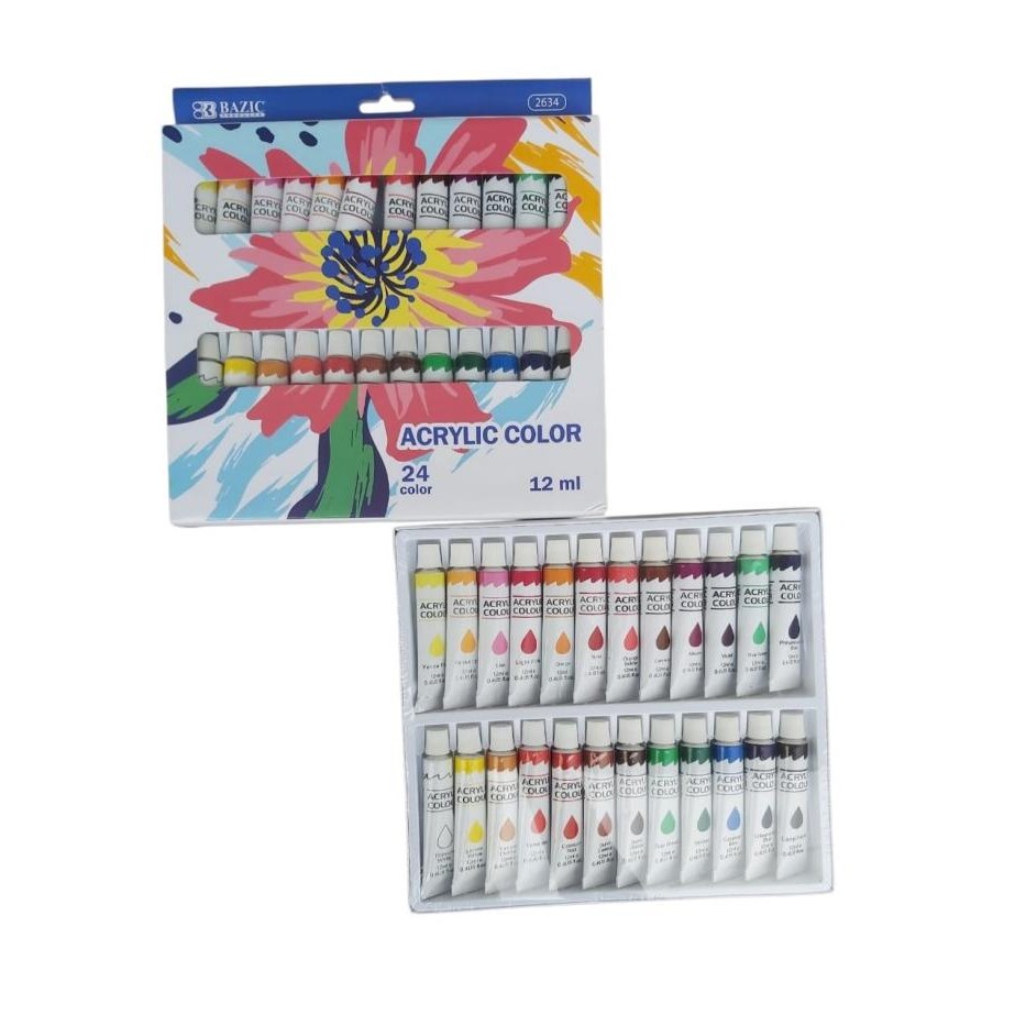 

TERBARU - CAT ACRYLIC 24 WARNA BAZIC CAT AKRILIK 12 ML ACRYLIC COLOURS