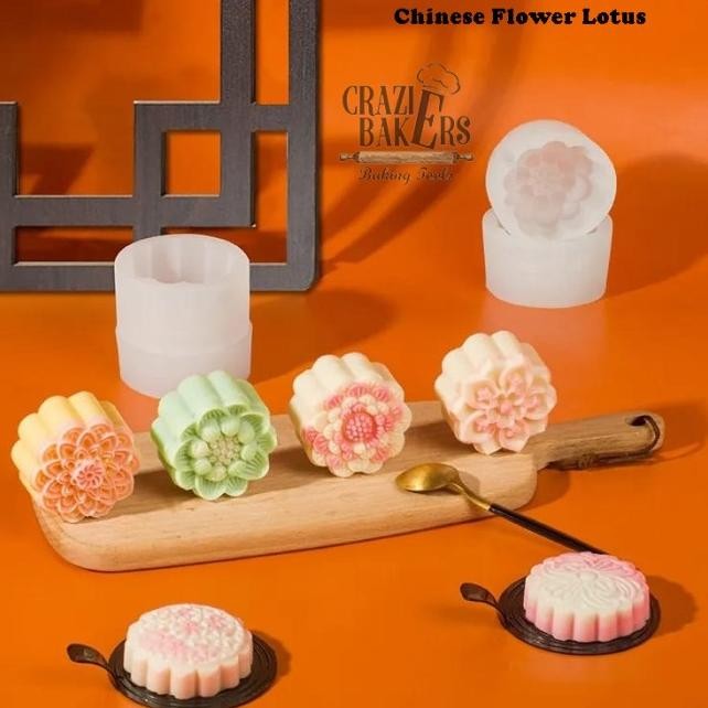 CETAKAN SILIKON MOONCAKE PUDDING CHINESE FLOWER LOTUS