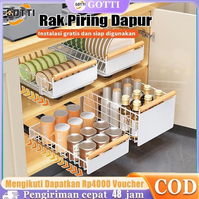 Rak Piring Tarik Tarik Keranjang Bumbu Geser Laci Penyimpanan Lemari Geser Laci Rak Dapur Jenis Laci