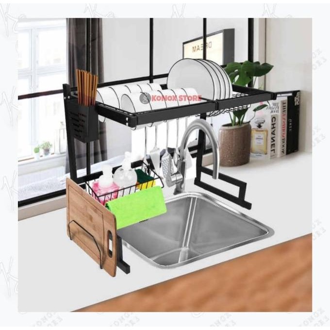 RAK DAPUR CUCI PIRING STAINLESS HITAM / RAK PIRING  ATAS WASTAFEL