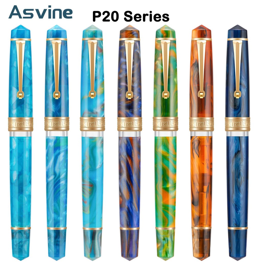 

Asvine P20 Piston Fountain Pen M/F/Ef Nib Acrylic Beautiful Patterns Golden Clip Smooth Writing Office School Suppliy Stationery