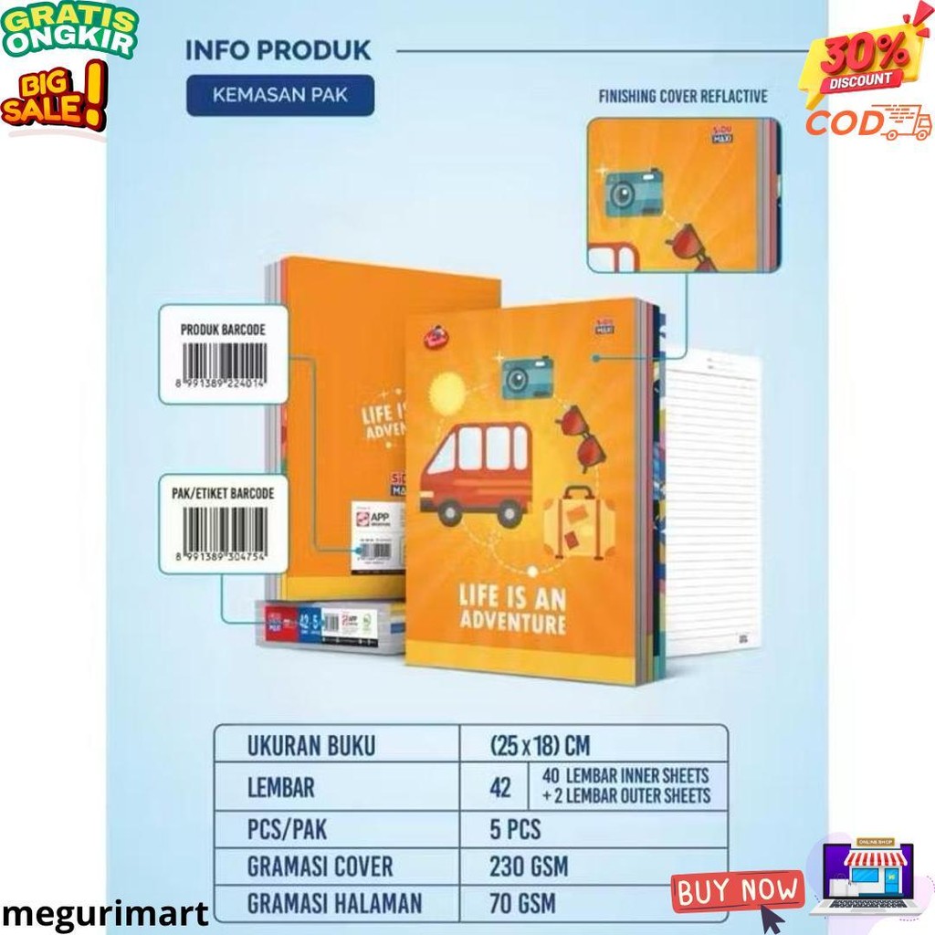

Buku Tulis Sidu Maxi 42 Lembar (1 Pak = 5 Buku) / Buku Boxy Panjang D Cod
