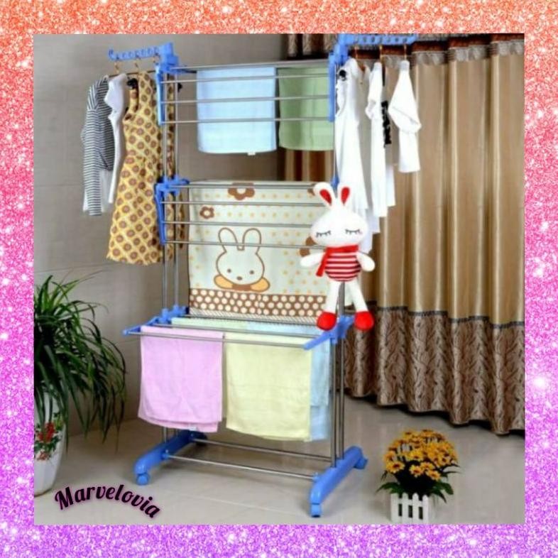 marvelashop | JEMURAN BAJU PAKAIAN 3 SUSUN RAK GANTUNGAN HANDUK LIPAT JEMURAN DORONG