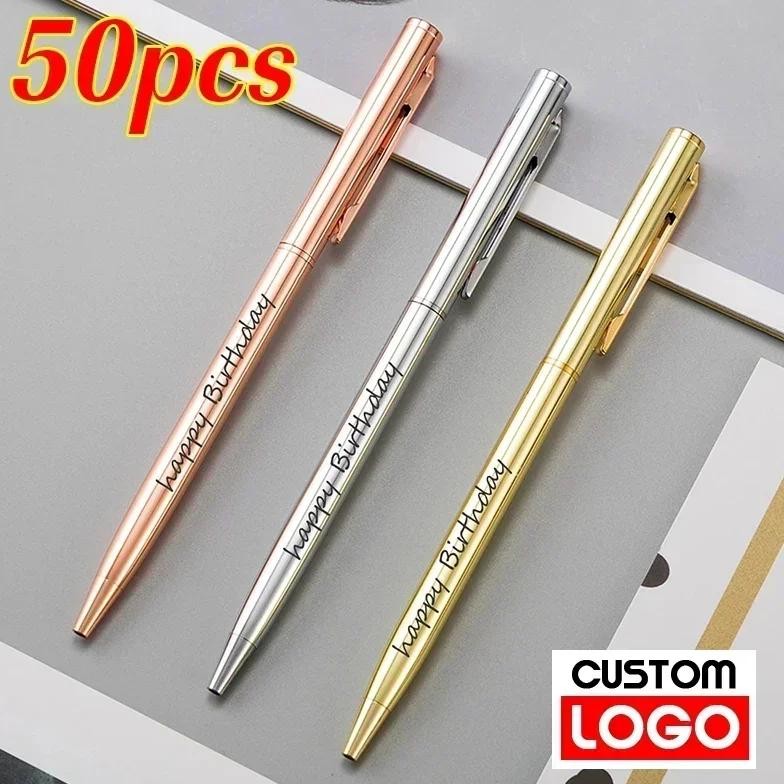 

50 Pcs Metal Ballpoint Pen Rose Gold Pen Custom Logo Stationery Business Gift Lettering Engraved Name School&Office Supplies