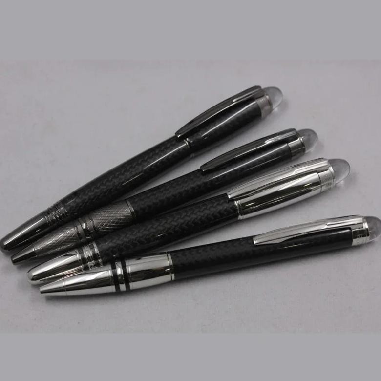 

Luxury Black Carbon Fiber Roller Ball Ballpoint Pens With Crystal Head Stationery Office Business Write Gift Pen