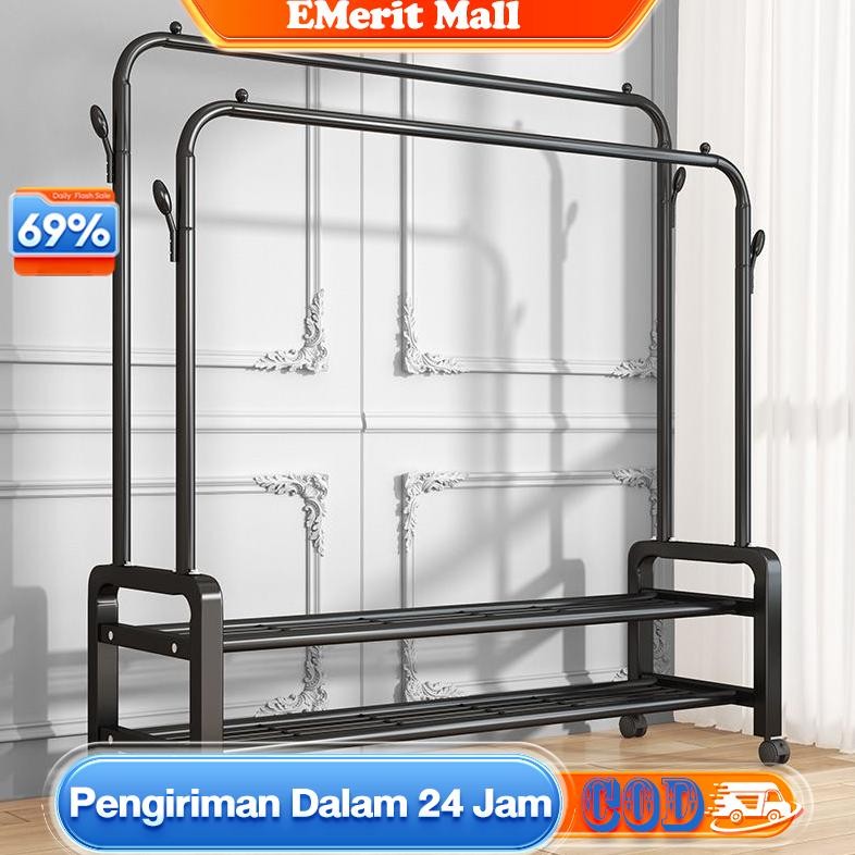 Rak Gantungan Baju Besi Gantungan Baju Berdiri Gantungan Baju Estetik Rak Baju Gantung HITAM/PUTIH