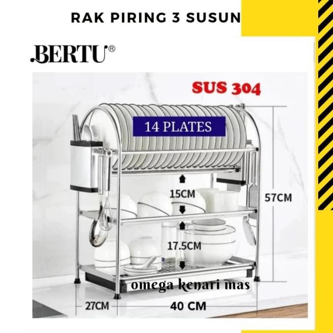 RAK PIRING 3 SUSUN STAINLESS STEEL 304 RAK DAPUR