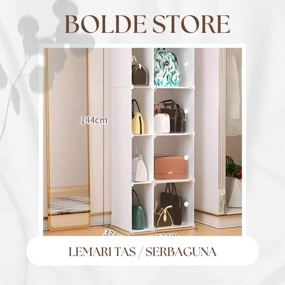 Giselle Rak Stella Rak Tas Putih 6 Kotak Rak Portable Plastik Lemari Tas