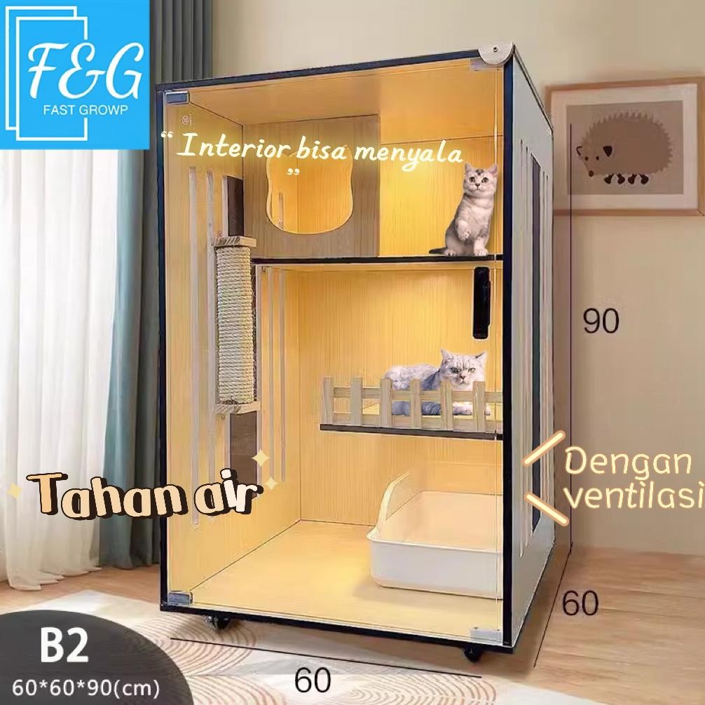 F&G Kucing Deluxe Cage House Woodcat House Rumah Besar untuk Kucing Pussy Mansion Kandang Kucing den