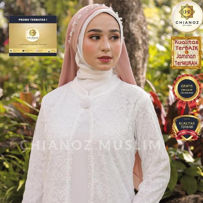 Baru CHIANOZ Gamis Putih Abaya Putih Turkey FULL BRUKAT Mewah Premium Sifon Ceruti Renda Kaki Payung