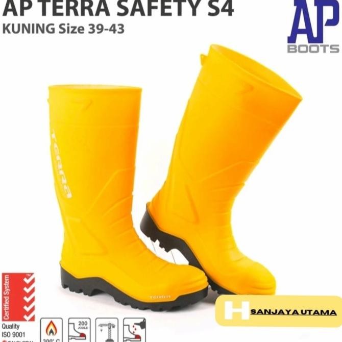 Diskon sepatu safety boots karet ujung besi AP Terra Safety S4 kuning