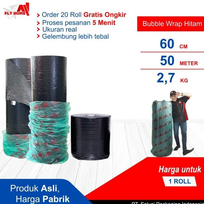 

tersedia flyhome bubble wrap 60cm potongan 2,7kg hitam 1 roll hitam 60x50meter
