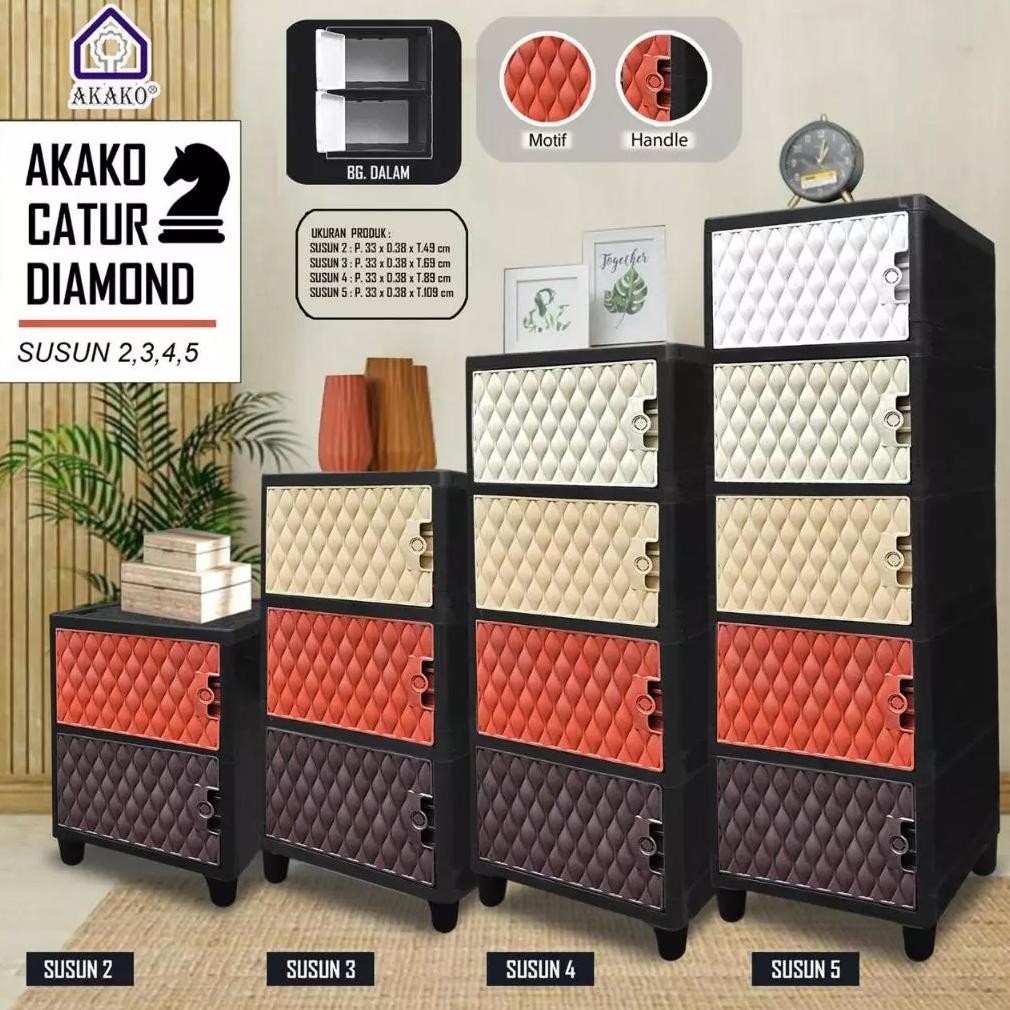 AKAKO - Lemari Pakaian Plastik Swing Catur 1 Pintu Diamond dan Polos Susun 2, 3, 4 dan 5