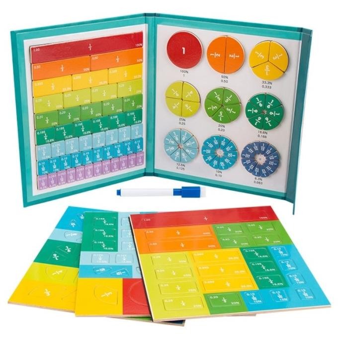 Fraction Game Magnetic Wooden Travel Toy Mainan Anak Belajar Pecahan