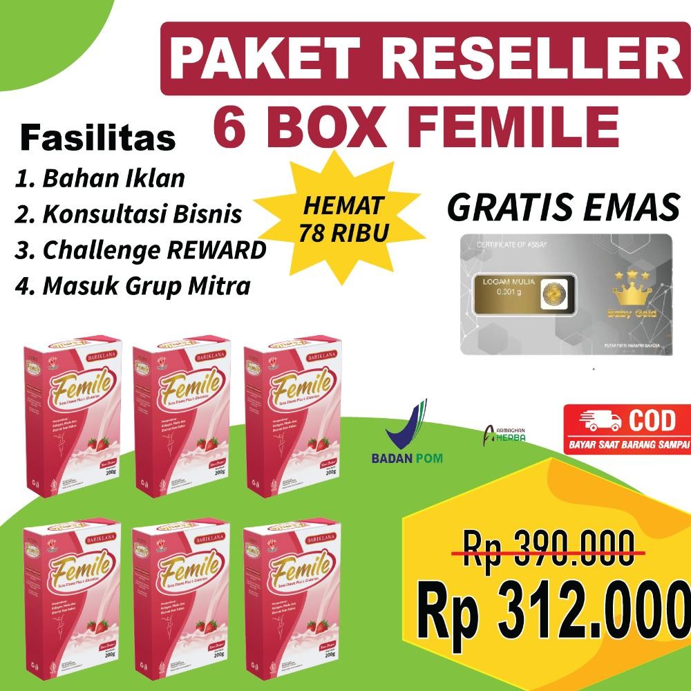 

[ PAKET RESELLER 6 BOX ] FEMILE Susu Kambing Etawa Plus L Glutation dan Collagen | Nutrisi Kecantikan Kulit tampak Lebih Bersinar