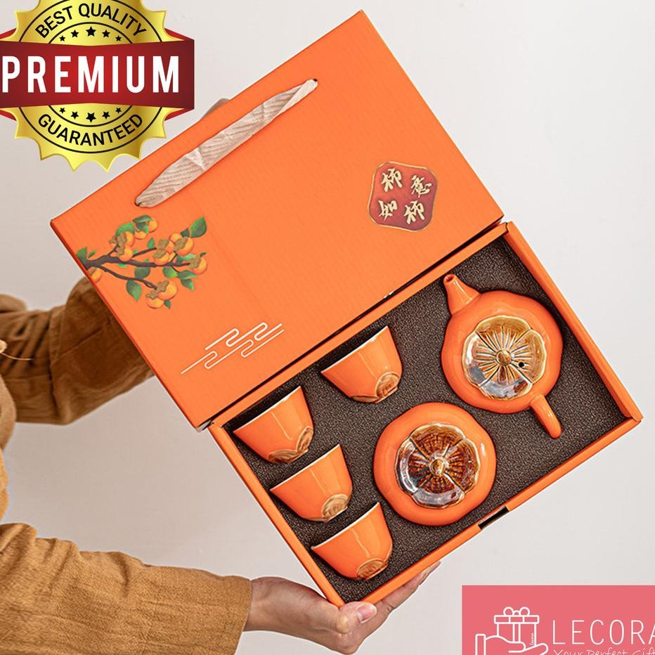 Teaet By Lecora Hamper Ado Hadiah Perimmon Orange Teaet Ii 4 Cup 1 Teapot 1 Wadah Teh Flower Teaet