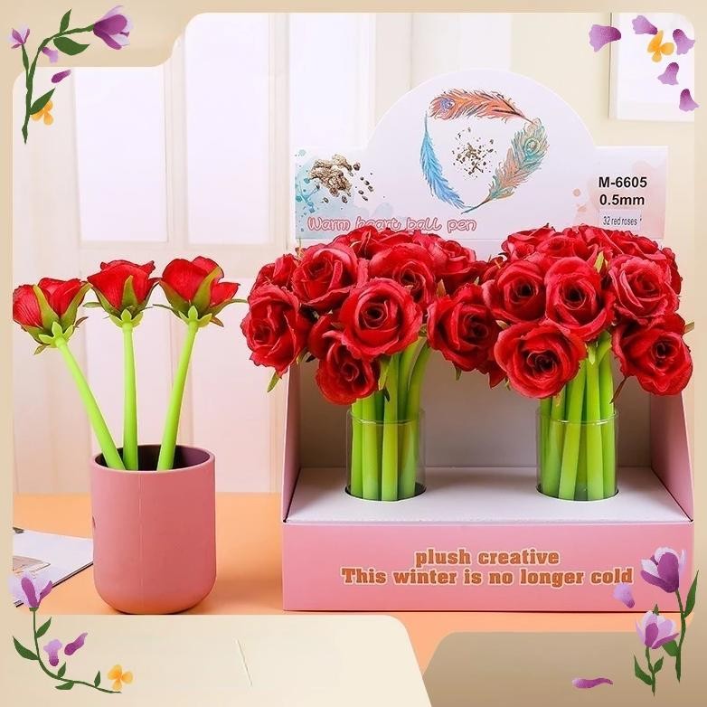 

24 Pieces Rose Peony Artificial Flower Ornament Gel Pens Christmas Mother'S Day Teacher Student Gift Multi Color Signature Pen