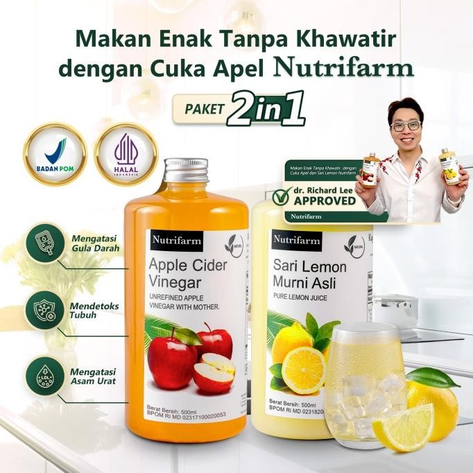 

STOK TERBATAS NUTRIFARM PAKET 2IN1 CUKA APEL SARI LEMON ORIGINAL
