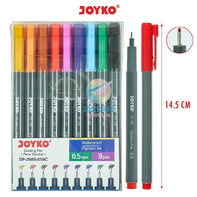 

Ready (9 Pcs) Set 9 Color Drawing Pen Permanent Marker JOYKO DP-298S-059C Spidol Permanen Warna Anti Air Tebal 0.5 mm Fine Tip Anti Air