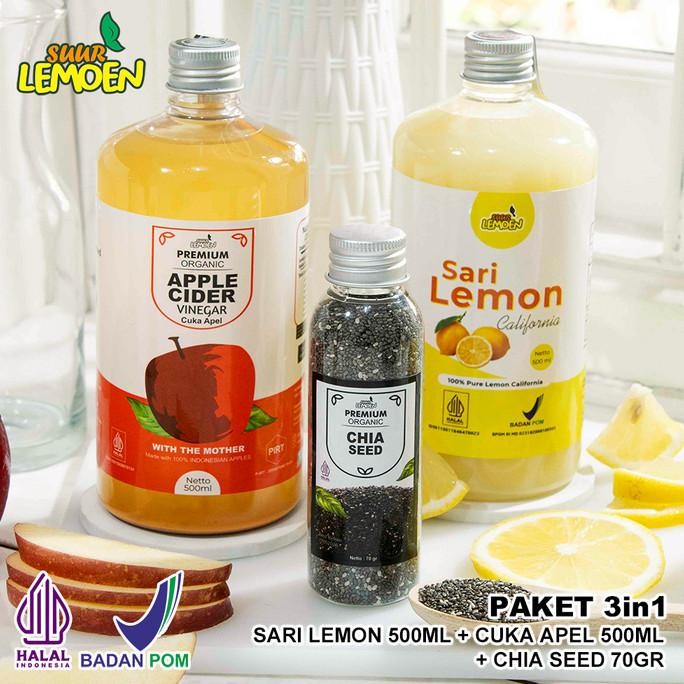 

STOK TERBATAS SUUR LEMOEN PAKET DIET SEHAT 3IN1 - CUKA APEL 500ML, SARI LEMON 500ML, DAN CHIA SEED 70GR - BPOM DAN HALAL