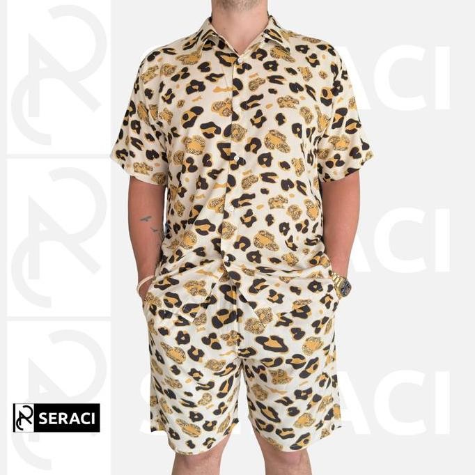 Siap Kirim SERACI - one set kemeja pria dan wanita setelan celana pendek hawaii daily outfit pantai 